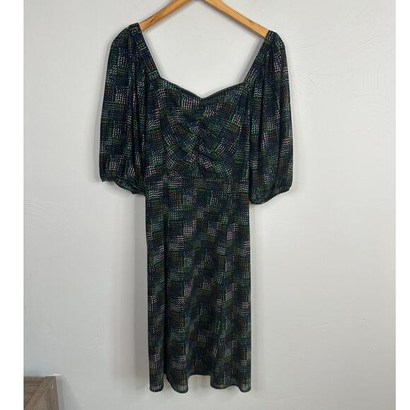 CAbi Elaine Puff Sleeve Dark Green A-Line Dress - Picture 3 of 11